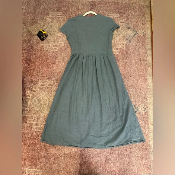 Yuvita linen collared maxi wrap dress size medium in grey green - Picture 14 of 16